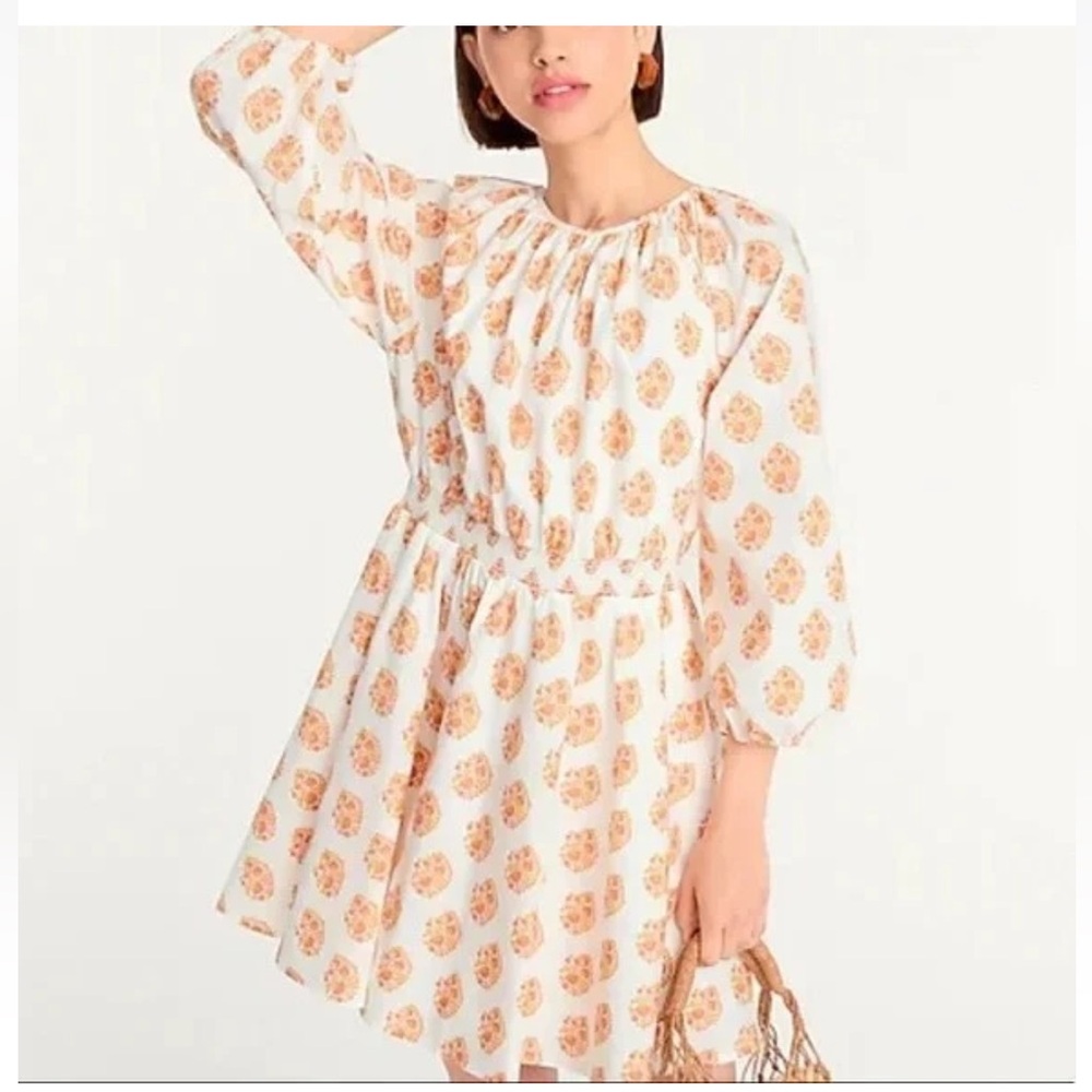 J. Crew Cotton Smocked-Waist Mini Dress Gathered Floral Block Print Large NWOT - Picture 3 of 16